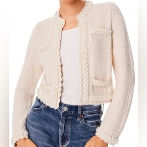 ALICE & OLIVIA Noella Knit Jacket Top in Sand & Pearl! Like new! Off white Sand.